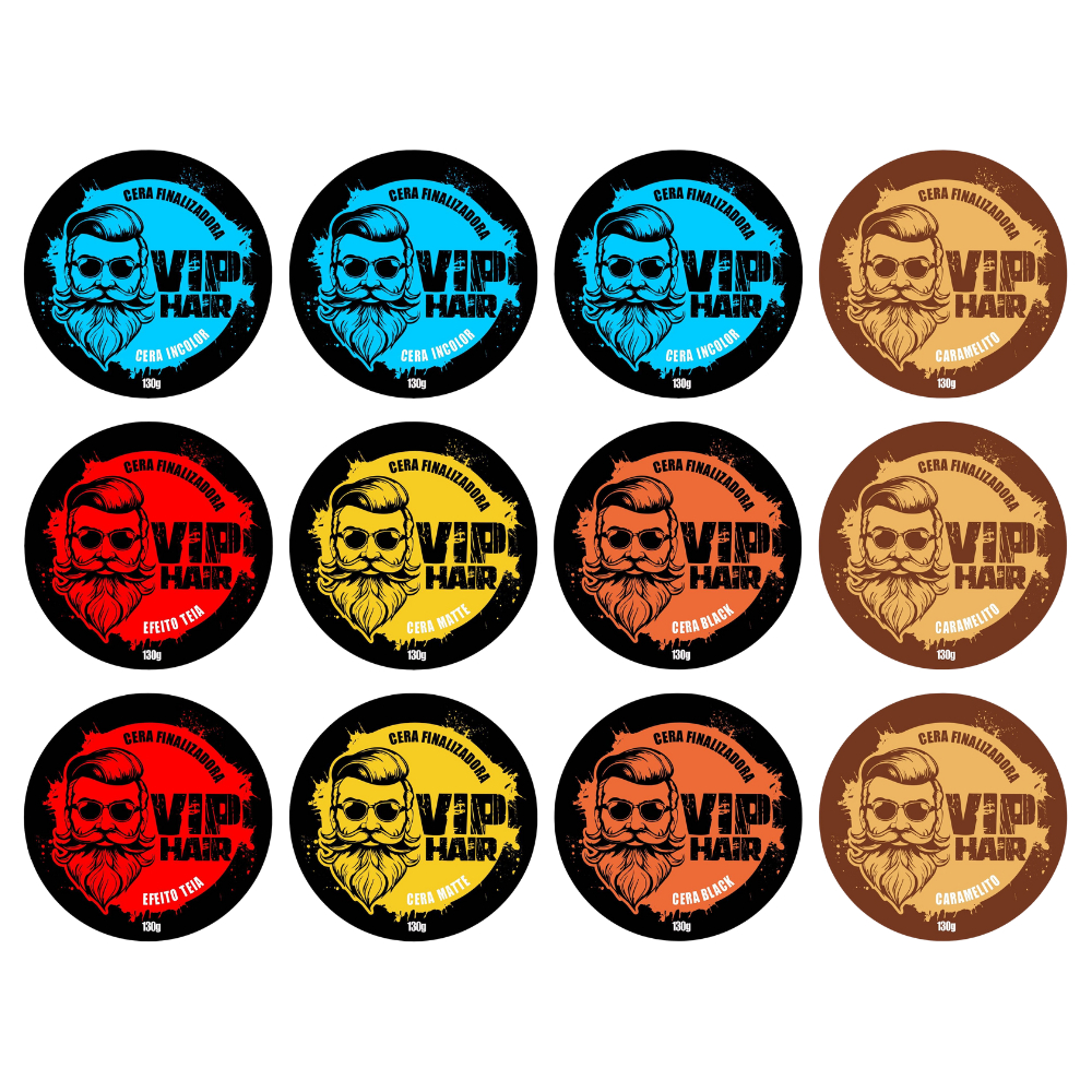 Kit 12 Cera Pomada Modeladora Finalizadora Vip Hair 130g Barba Cabelo Bigode Atacado
