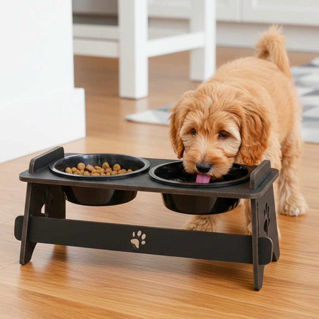 Comedouro bebedouro Com Tampas Pet Elevado Cão e Gato Tigelas Mdf Resistente