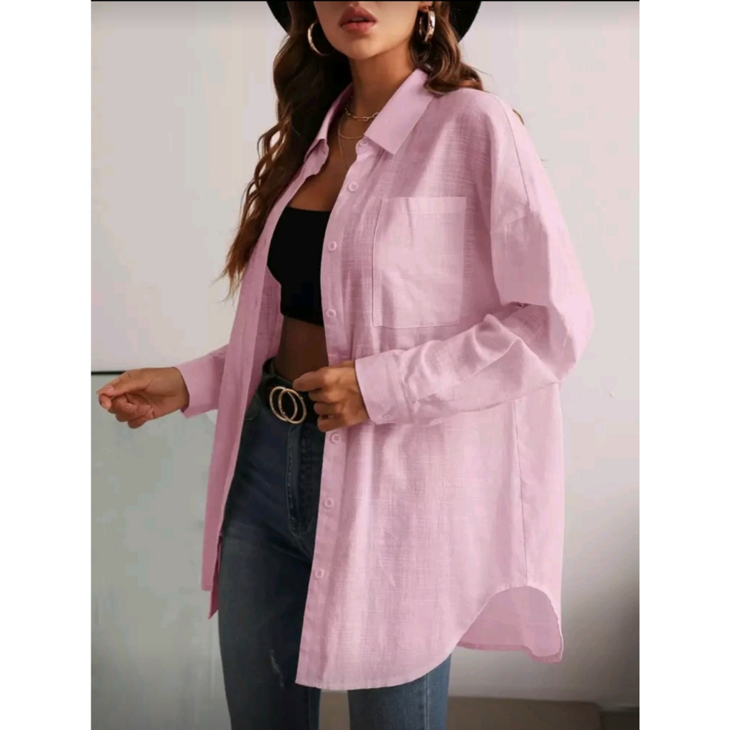 Camisa Linho Alongada Alfaiataria Feminina