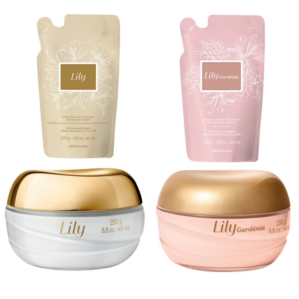Kit Creme Acetinado Hidratante Desodorante Corporal ou Refil Lily Varias Fragancias - ORIGINAL