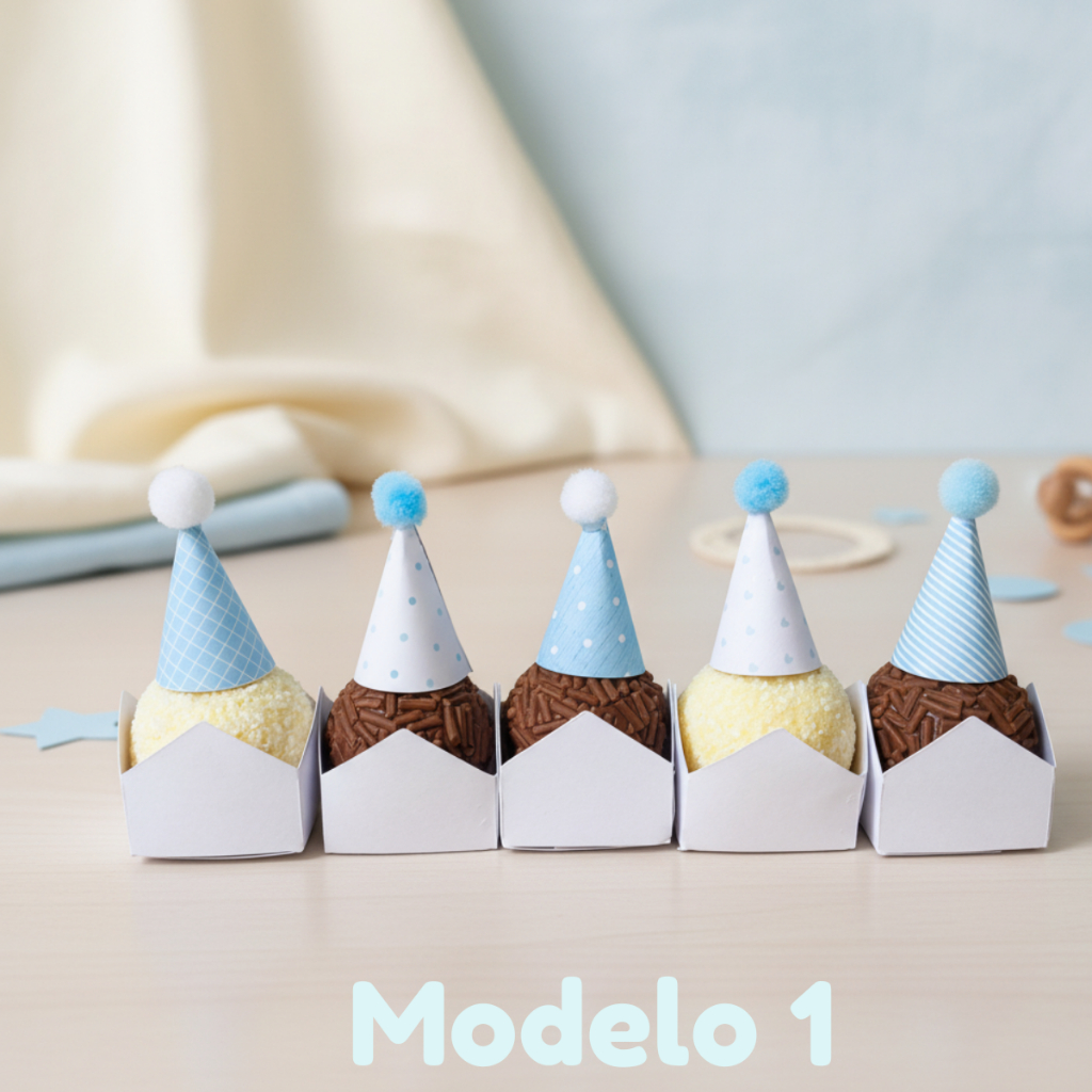 Mini Chapeuzinhos Azul Bebê –Topper para Docinhos – Festa Infantil - Mesversário - Chá de Bebê