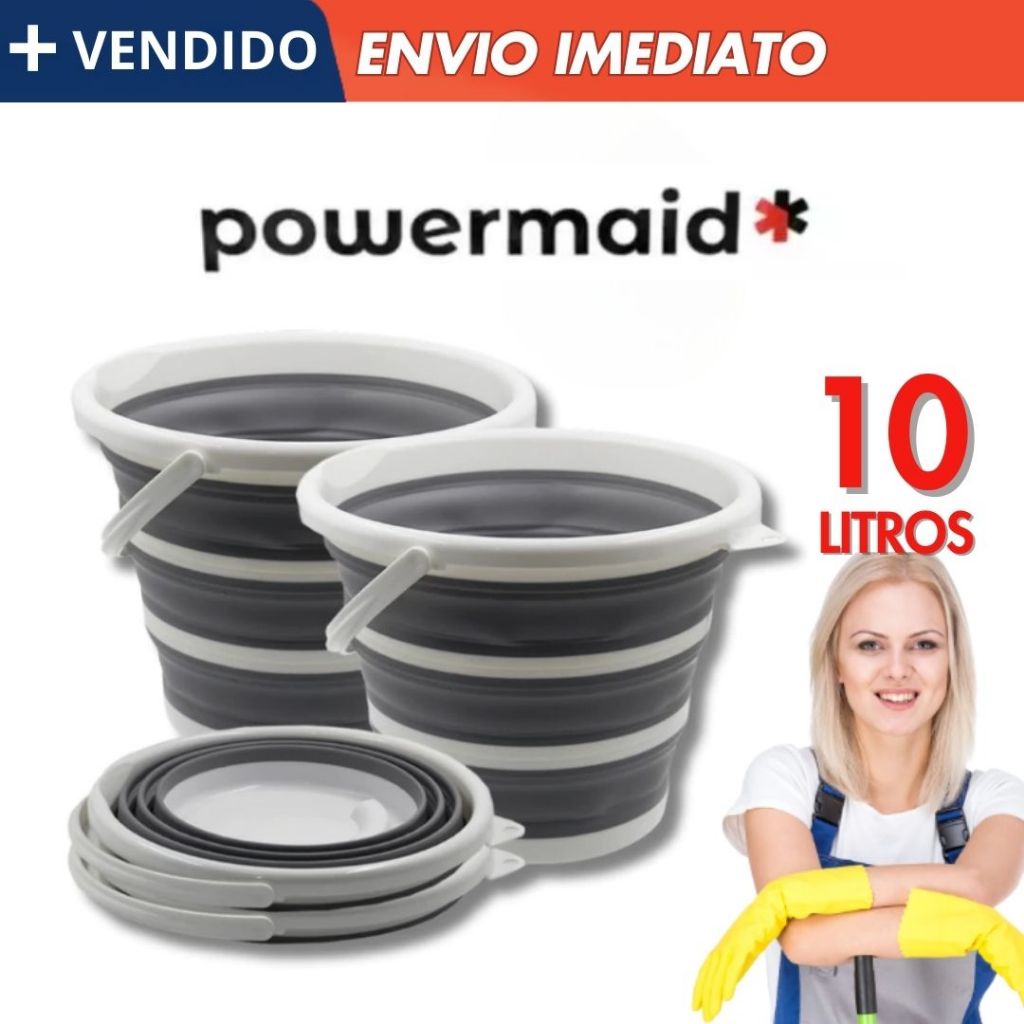 Kit 1ou 2 Balde Retrátil Dobrável Silicone Reforçado Com Alça 10 Litros Cinza Flexível Para Limpeza