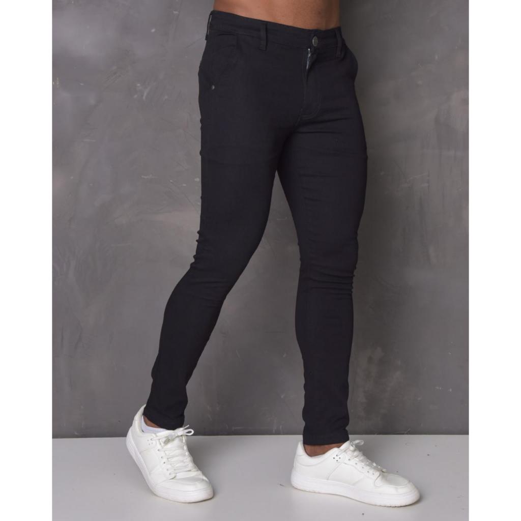 Calça Masculina Preta Esporte Fino Slim Sarja com Elastano Social Premium