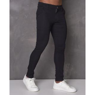Calça Masculina Preta Esporte Fino Slim Sarja com Elastano Social Premium