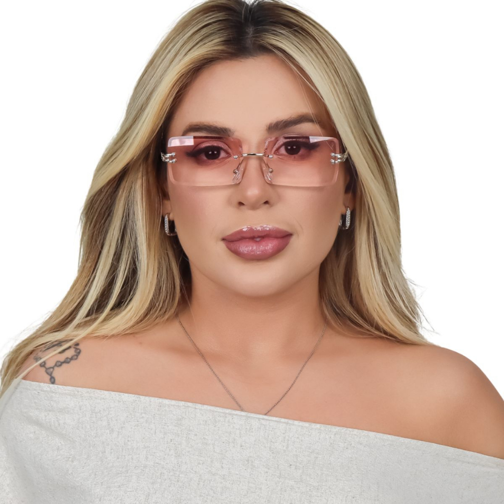 Óculos de Sol Retangular Metálica Premium UV400 Estilo Moderno Miu Virginia Blogueira influencer em Oferta na Shopee