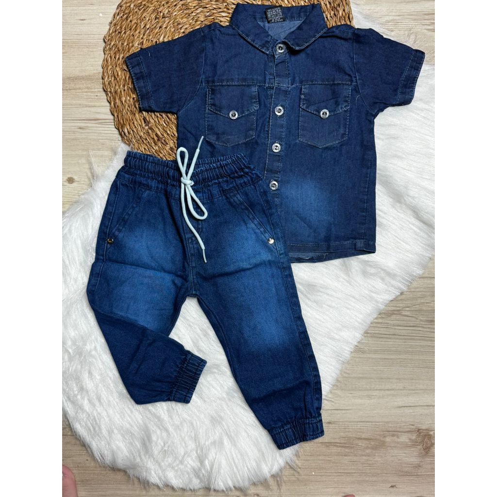 Conjunto Jeans Molinho Infantil Menino  ( Camisa e Jogger ) P M G