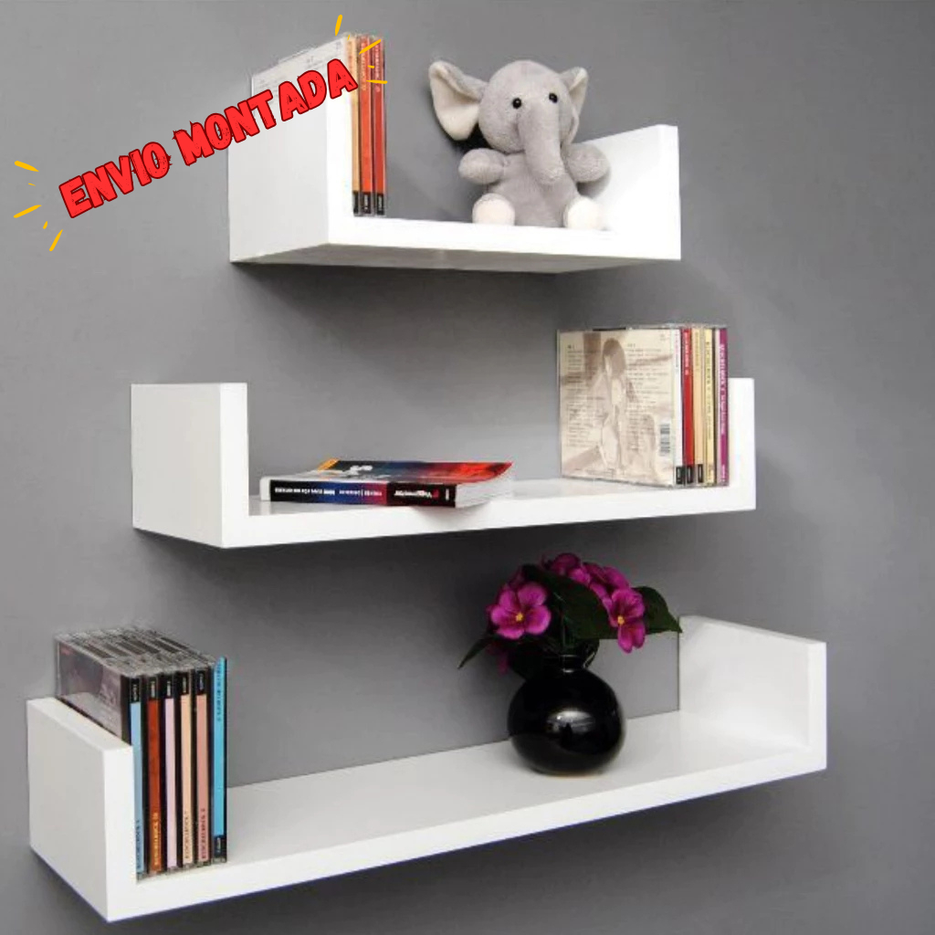 Kit 3 Prateleiras Nicho U Em Mdf Branco 30/40/50cm com variação 13cm de profundidade Sala/Quarto/Cozinha