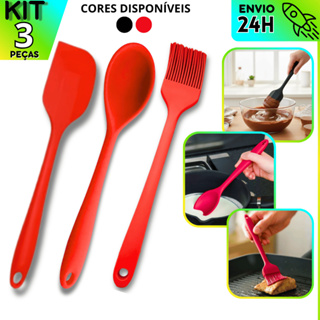 Kit Utensílios Silicone 3 Peças | Colher, Pincel e Espátula Pão Duro Resistente Alta temperatura em Oferta na Shopee
