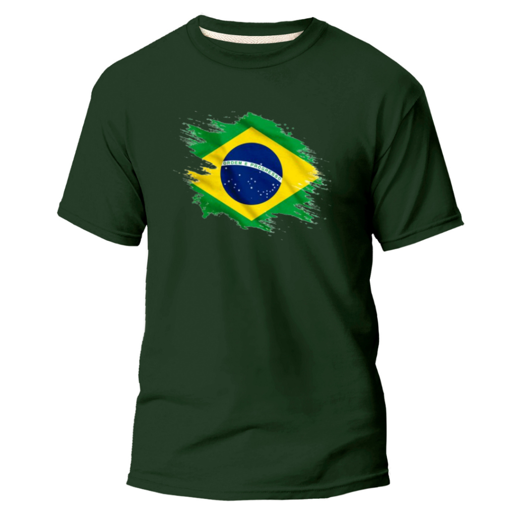 Camiseta Da Bandeira Do Brasil com Gola Redonda Malha Leve e Confortável