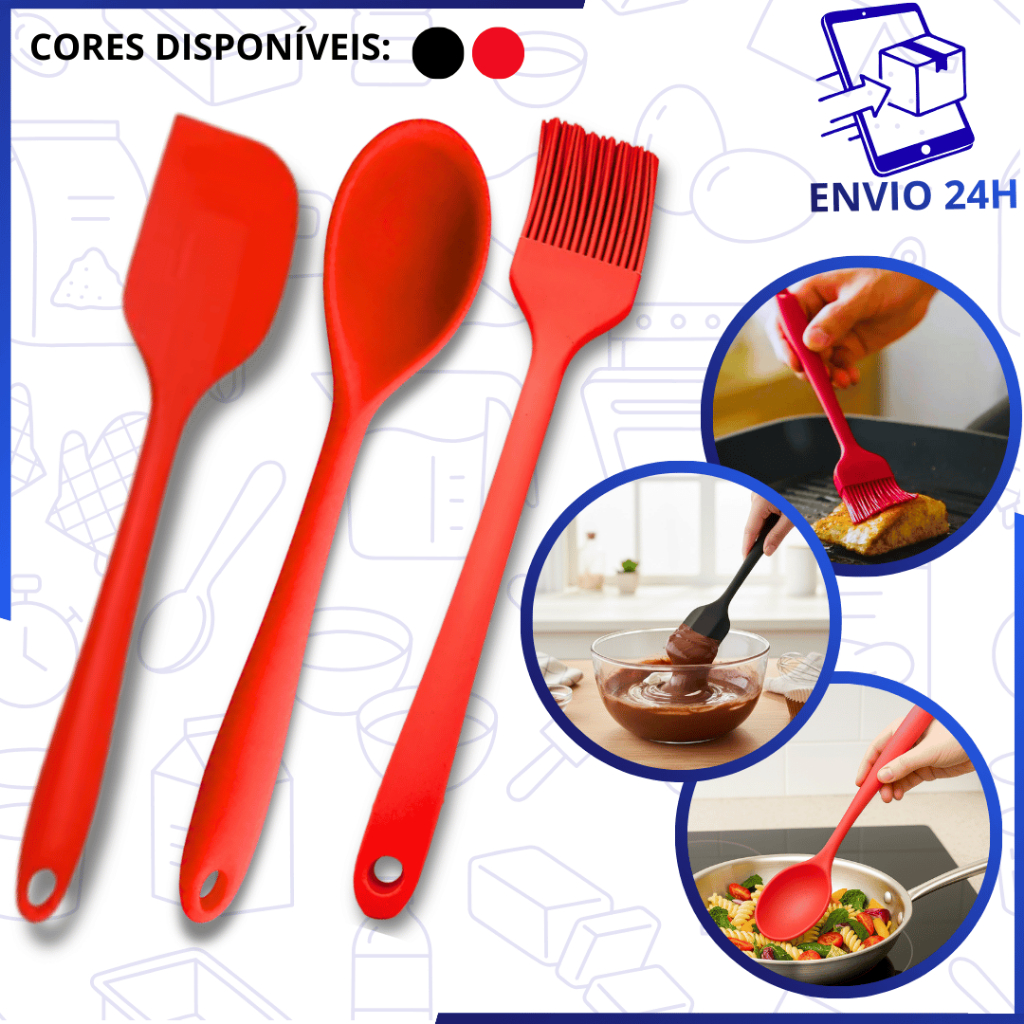 Kit Silicone Cozinha | Colher, Pincel e Espátula Pão Duro Resistente ao Calor Silicone Premium
