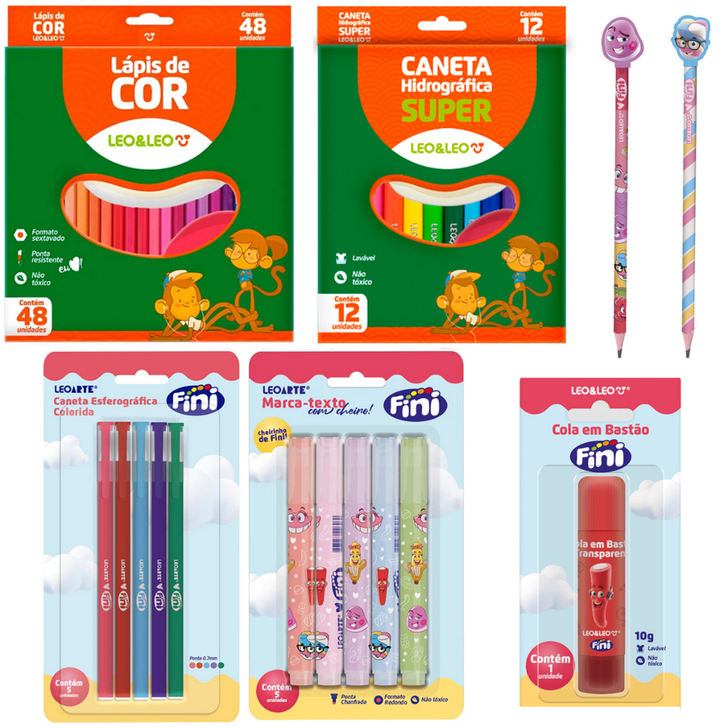 Fini Material Escolar Canetinha Lapis de cor 48 cores Marca Texto com Cheirinho Canetas Coloridas Cola Bastão