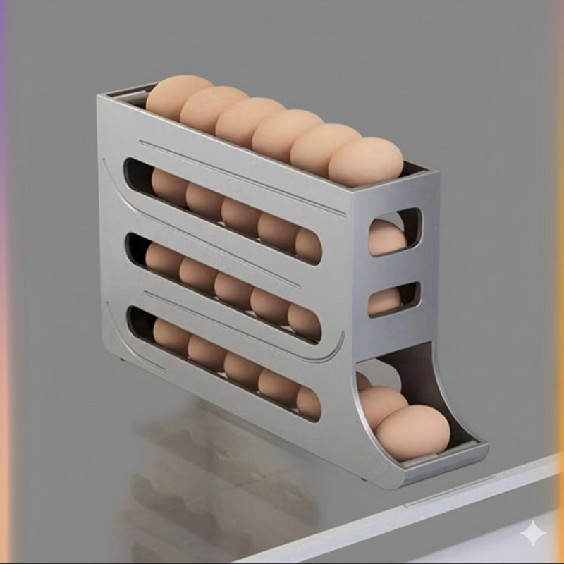Porta Ovos 4 Andares Rolante em Plástico para Geladeira Organizador 20 a 30 Ovos