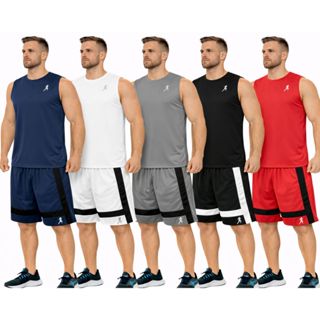 Kit 5 ou 3 Bermudas Shorts Dry Fit Dupla + 5 ou 3 Regatas Masculinas Academia - Conjunto em Oferta na Shopee