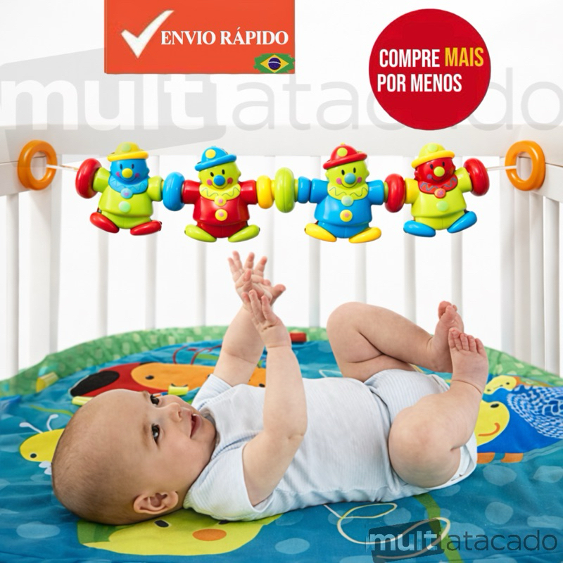 Móbile Carrinho Berço Bebê Co Orto Palhacinho Chocalho Brinquedo Bebê