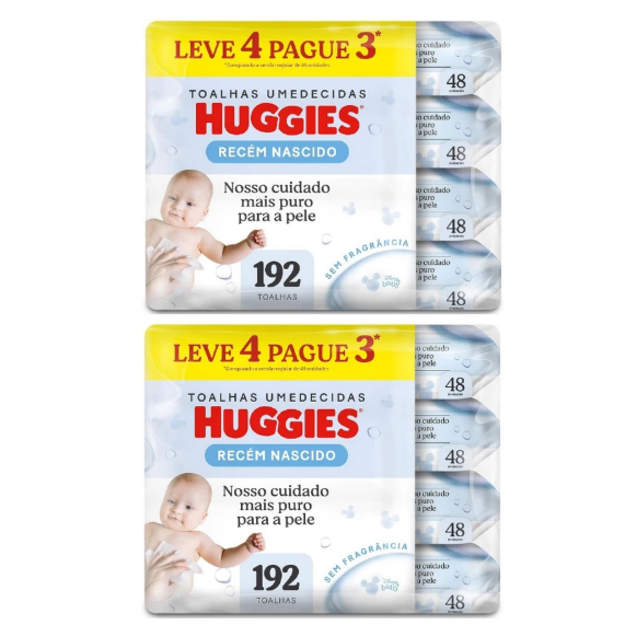 Kit 2 Toalhas Umedecidas Huggies Recém-Nascido 384 Unidades | Sem Fragrância | Leve 4 Pague 3 em Oferta na Shopee