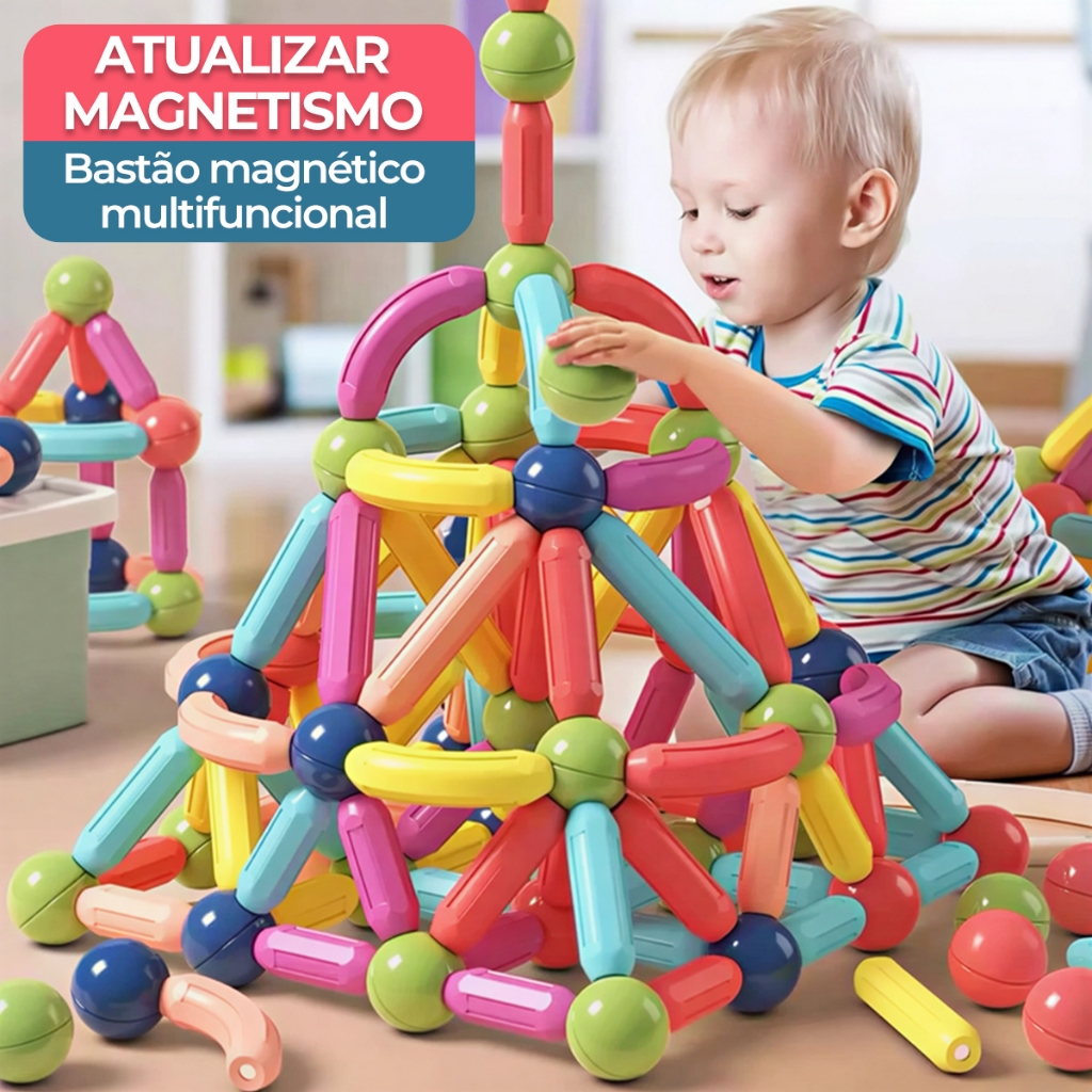 Bastões Magnéticos Forte 3D – Blocos de Montagem Granulação Grande para Crianças