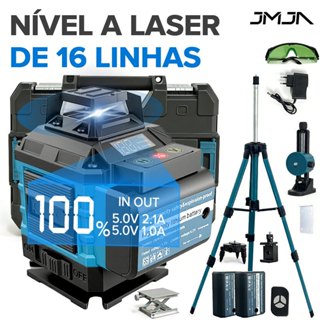 JMJN Nível Laser 4D 16 Linhas Verde 360º Profissional Tripé Incluso 2 Baterias Autonivelante Precisão Alta Maleta Rígida em Oferta na Shopee