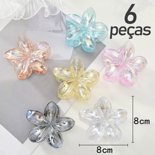 Kit 6Grampo De Cabelo Frangipani Transparente-Flor ColoridaPunho Acessório De Resort De Praia em Oferta na Shopee