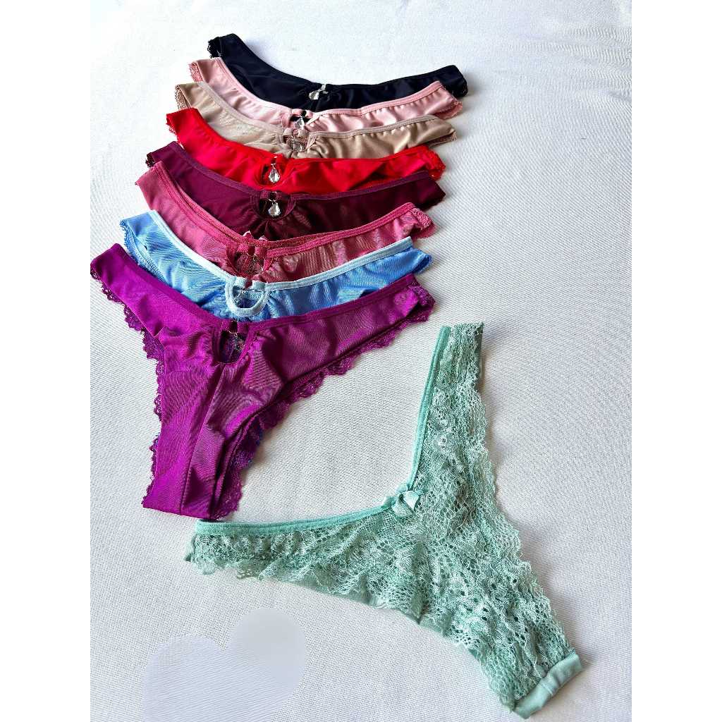 Kit Calcinha Fio Duplo Rendada c/ Pingente Lingerie Sexy