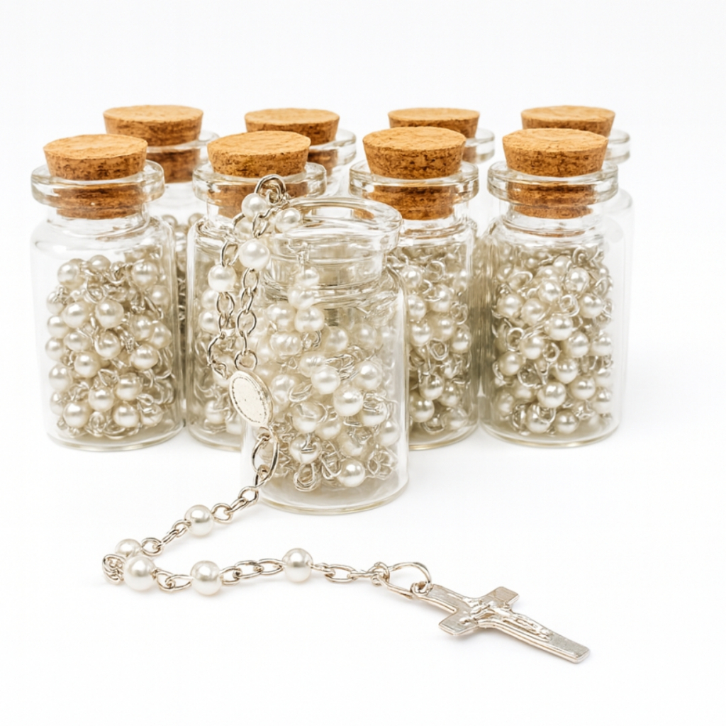 Kit Terço Vidrinho Pérolas Pescoço Lembrancinha Eucaristia Crisma Casamento Batizado em Oferta na Shopee