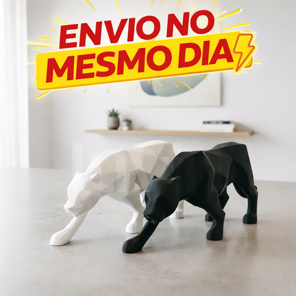 Escultura Pantera Negra Geométrica Estatueta De Decoração Casa Estatua Rack Sala Quarto Preto Branco