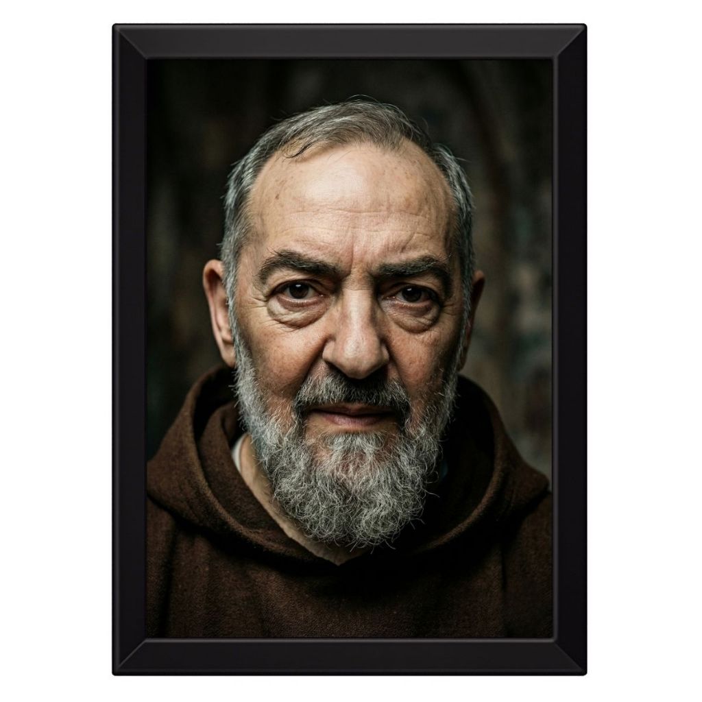 Quadro Placa Decorativa Grande Padre Pio Face Rosto Cristão Santo