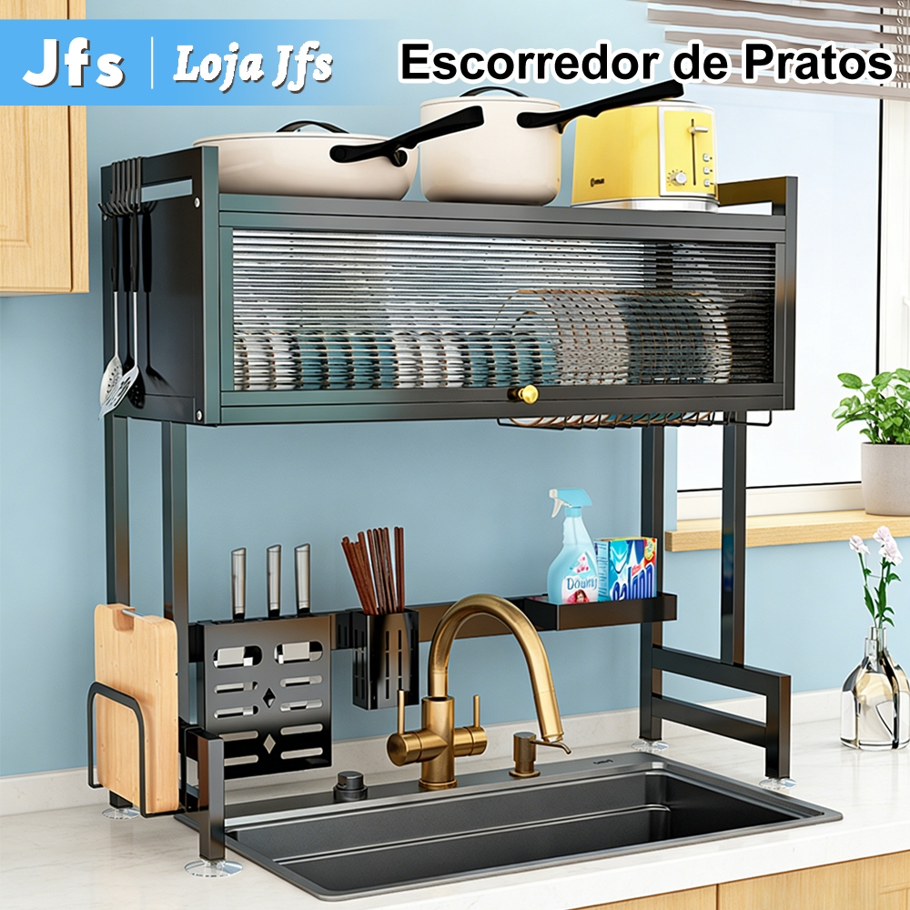Escorredor de Pratos Suporte de Pratos com Drenagem de Água de e Grande Capacidade I Material de Aço Carbono