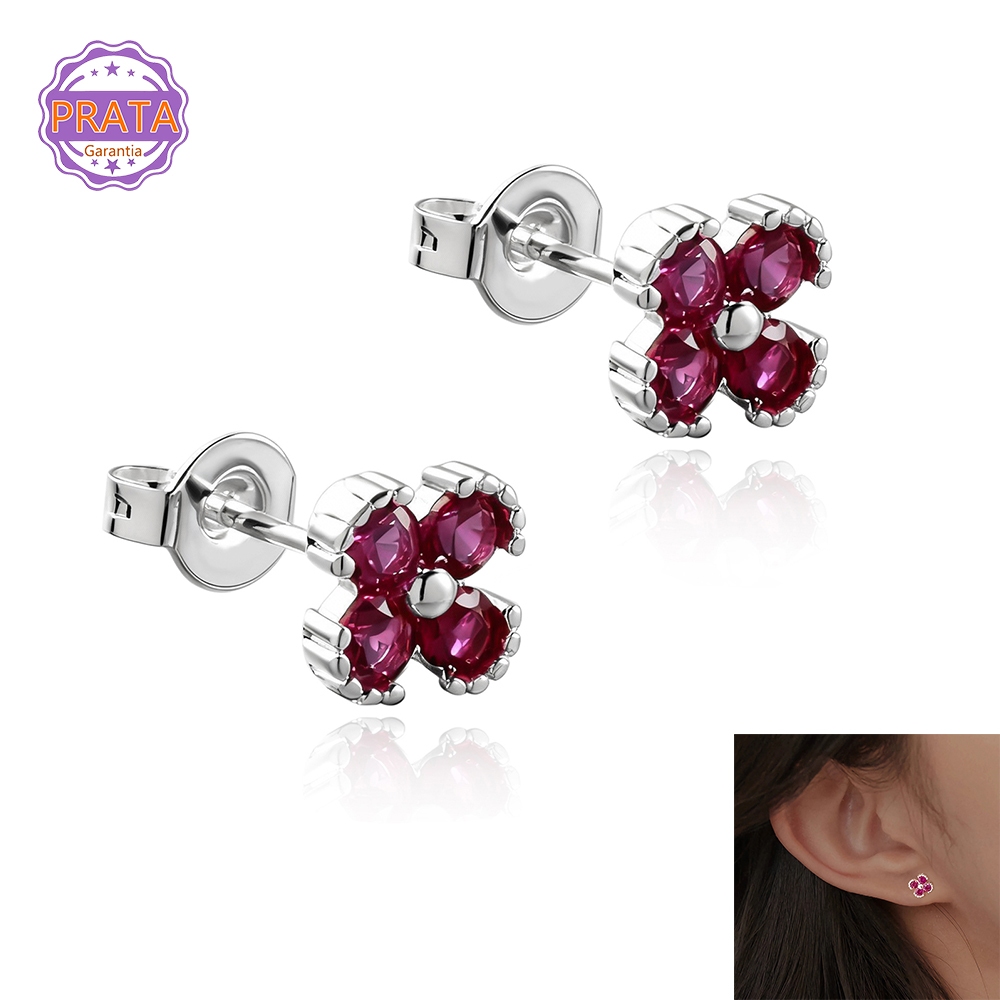 Par Brincos Feminino Flor Cravejado Prata 925 Legítima Antialérgico Zircônia Vermelha Delicados e Elegância em Oferta na Shopee