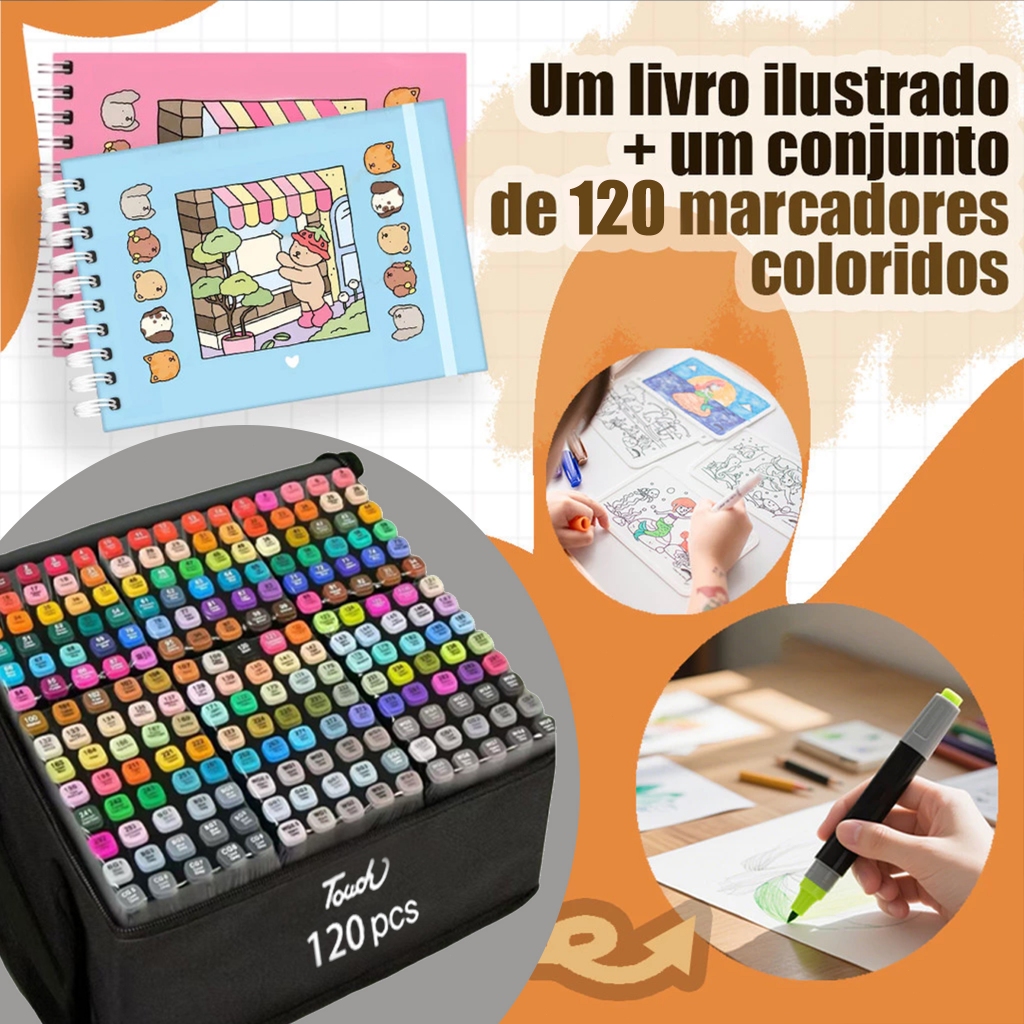 Livro de colorir Capa Dura + 60 a 120 Cores Caneta Marcador Com Ponta Dupla/Pintura De Arte/Aquarela em Oferta na Shopee