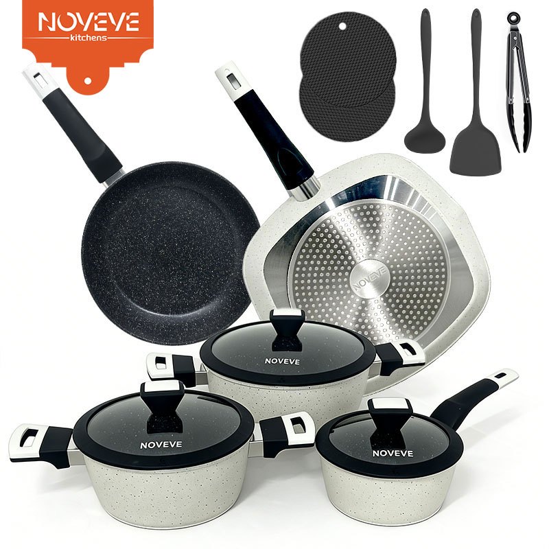 Imagem NOVEVE Jogo de Panelas Antiaderentes Premium com Tampas de Vidro e Utensílios