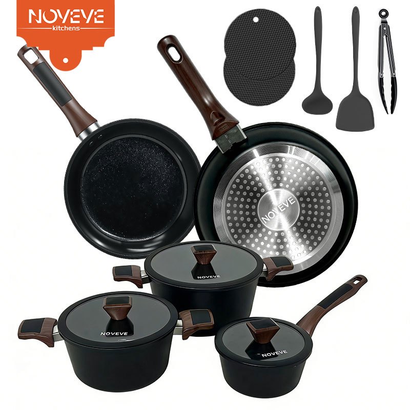 NOVEVE Kitchens Conjunto de Panelas Antiaderentes Premium com Acessórios – Design Moderno e Alta Durabilidade