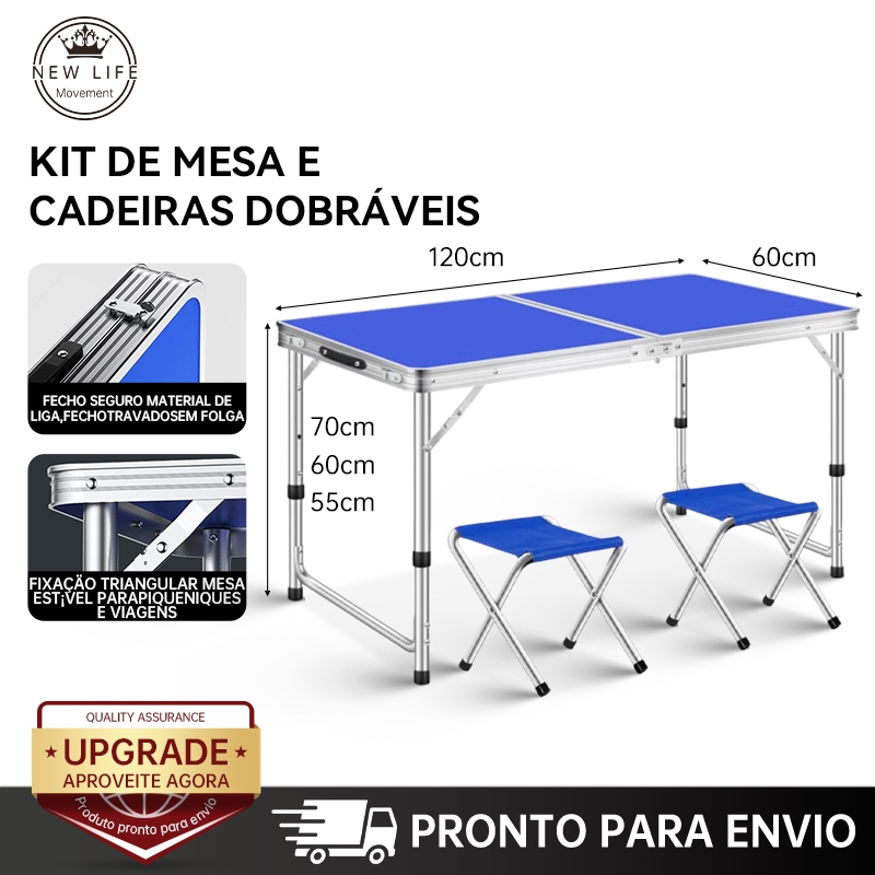 120x60x70CM Mesa Dobrável Com 4 Cadeiras de Alumínio Portátil Vira Maleta Camping Praia em Oferta na Shopee