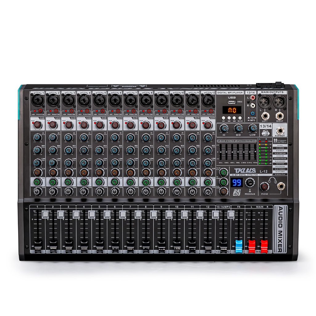 Mesa de som 12 canais profissional audio mixer equalizador 99 Effect Bluetooth computador USB 48V de Phantom TKL em Oferta na Shopee