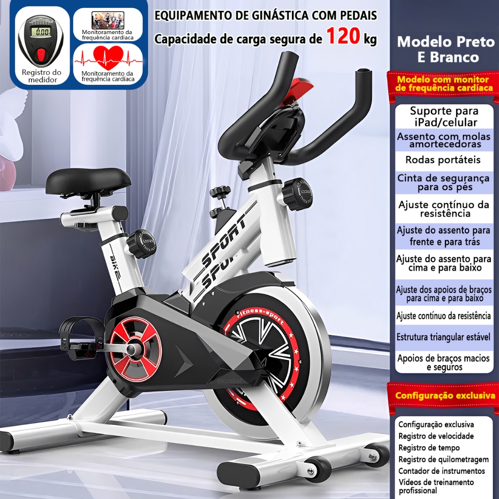 Bicicleta Spinning Silencioso Ergométrica Para Exercícios Com Monitor Profissional Sport Suporta Até 120kg