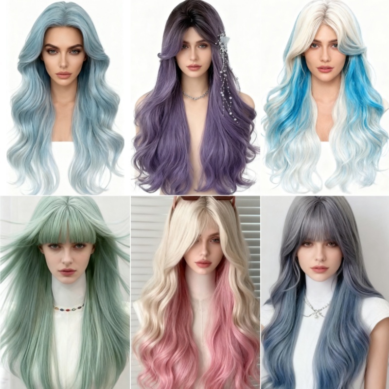 Peruca Sintética Degradê Roxo Profundo Morandi para Cosplay