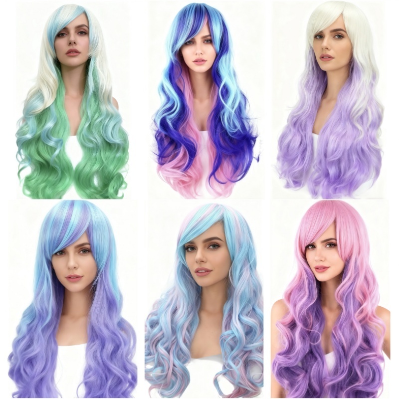 Peruca Degradê Roxo Branco Cacheada para Carnaval Brasileiro