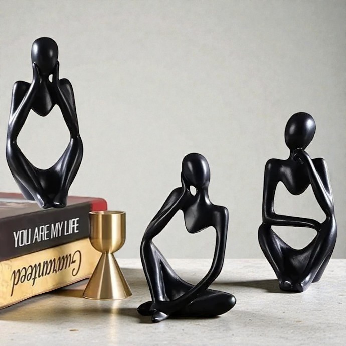 Kit Trio ou Dupla Estatueta Decorativa Quarto Sala Decoracao Elegante Escultura Dourada Branca Preta