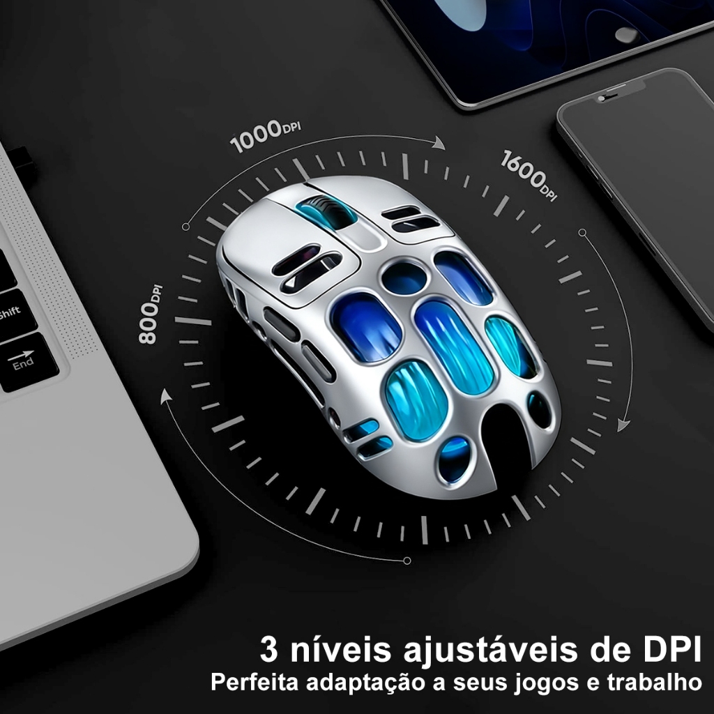 Mouse ergonômico sem fio Bluetooth prateado, três modos, Bluetooth 2,4 GHz, para jogos, casa e escritório