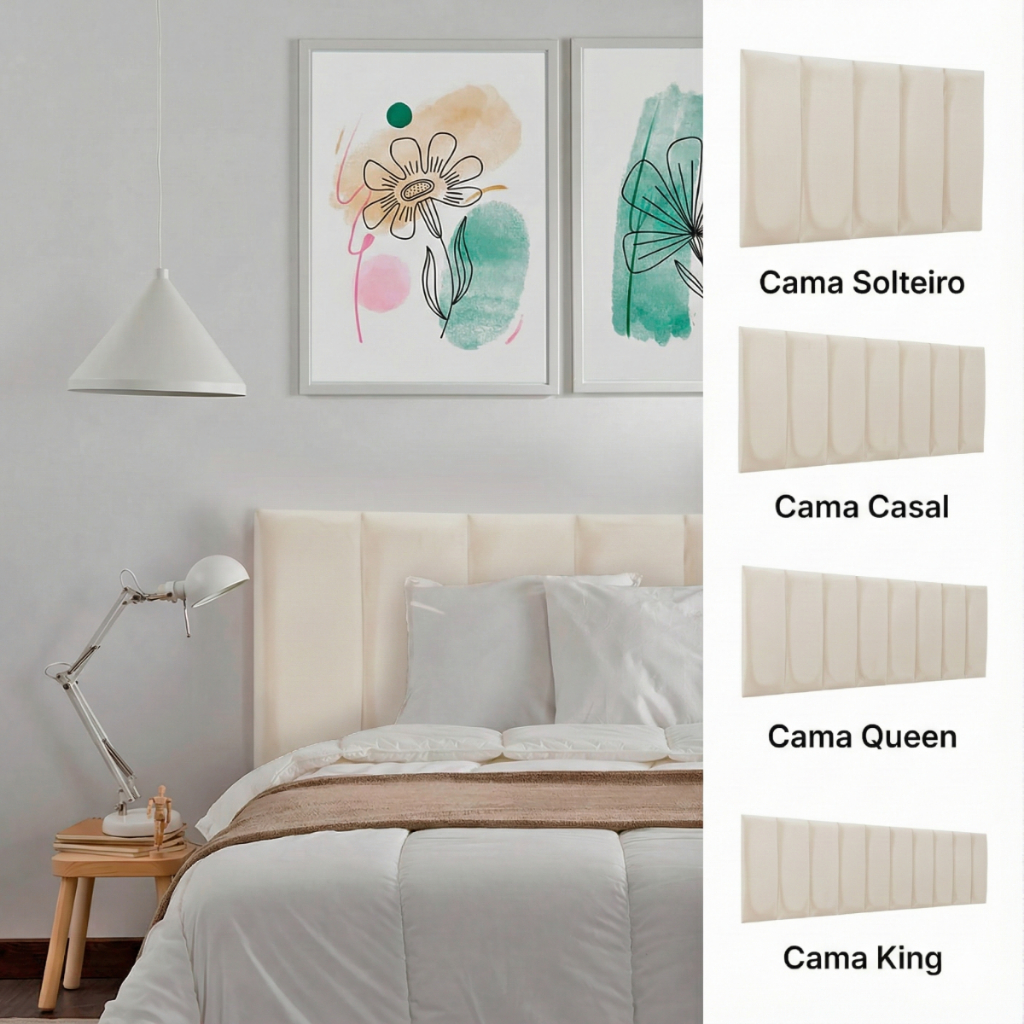 Cabeceira Placa 60x20 Modelar Casa Estofada Ripada Modular Adesiva Veludo Marfim Cama Box Solteiro Casal Queen King