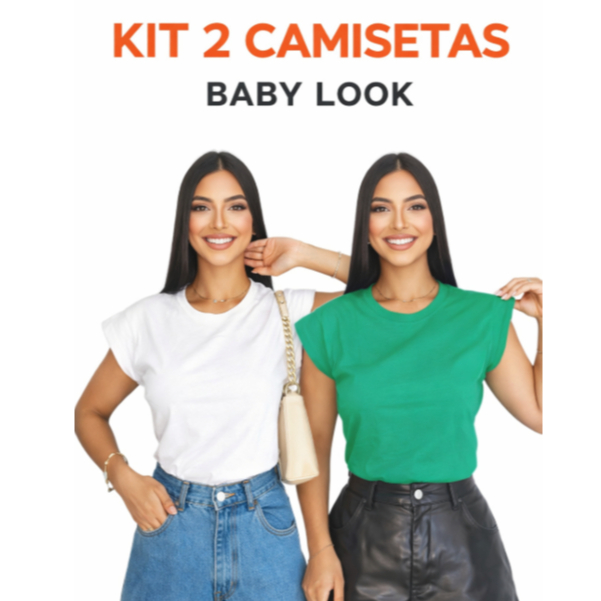 Kit 2 Peças T-Shirt Muscle Tee Baby Look Feminina 100% Algodão Premium - Básica Casual