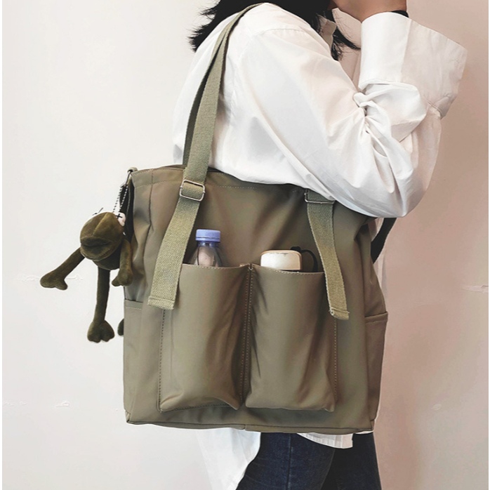 Nova Sacola De Lona De Veludo Estilo Coreano Grande Capacidade Bolsa de Ombro Casual Escola Deslocamento em Oferta na Shopee