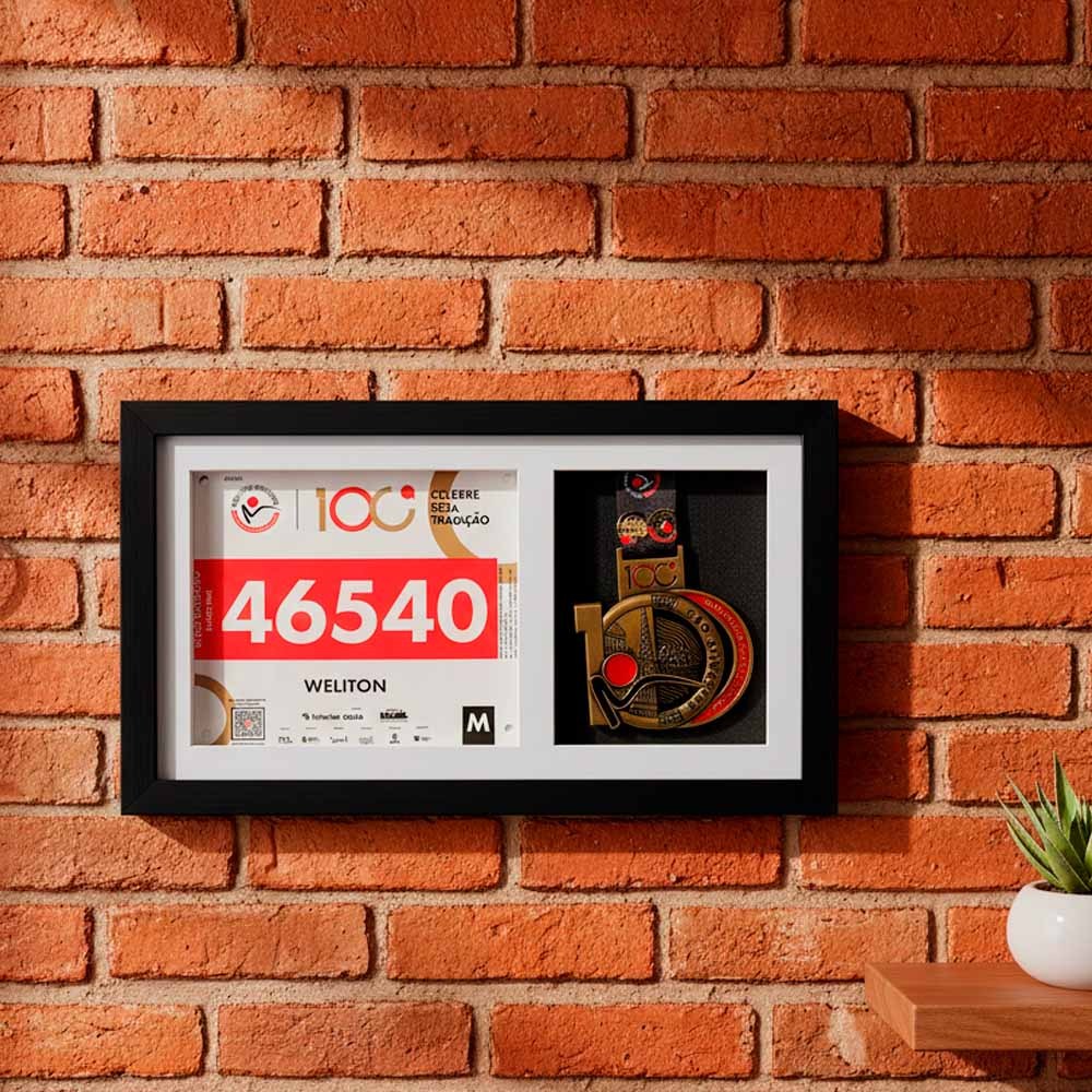 Quadro C/ Moldura Porta Medalhas Sao Silvestre 100anos Preto Preto