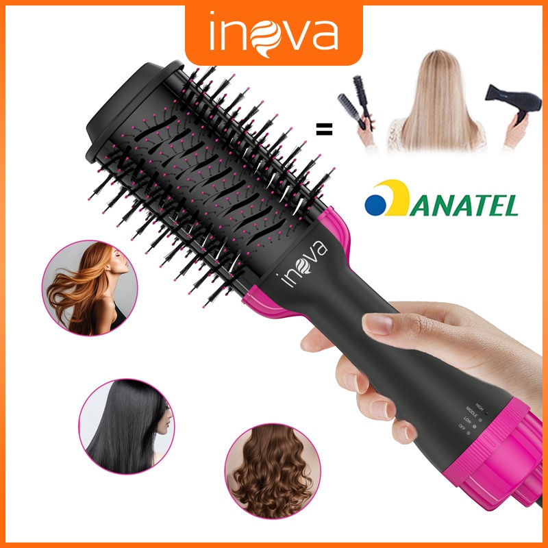 INOVA Elétrica Secador de cabelo Professinal 2 em 1 Escova Oval Easy Escova Secadora e Alisadora 110v e 220v