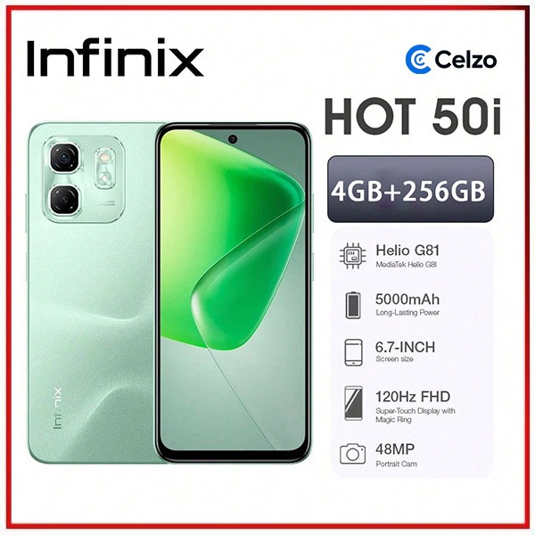 Smartphone Infinix Hot 50i 4G Tela 6.7'' 4GB+256GB, Verde Sálvia em Oferta na Shopee
