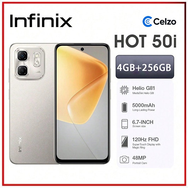 Smartphone Infinix Hot 50i 4G Tela 6.7'' 4GB+256GB, Prata Titânio em Oferta na Shopee