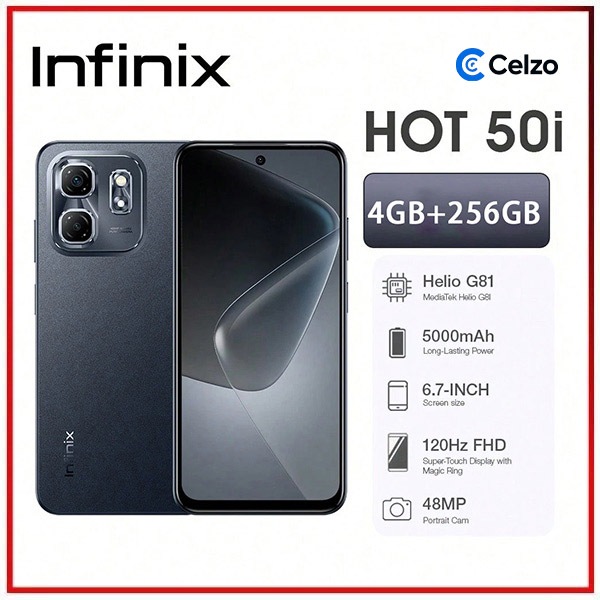 Smartphone Infinix Hot 50i 4G Tela 6.7'' 4GB+256GB, Preto Elegante em Oferta na Shopee