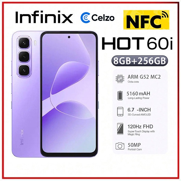 Smartphone Infinix Hot 60i NFC 4G Tela 6.7'' 8GB+256GB, Roxo Sonhador em Oferta na Shopee