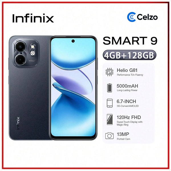 Smartphone Infinix Smart 9 4G Tela 6.7'' 4GB+128GB, Preto Elegante