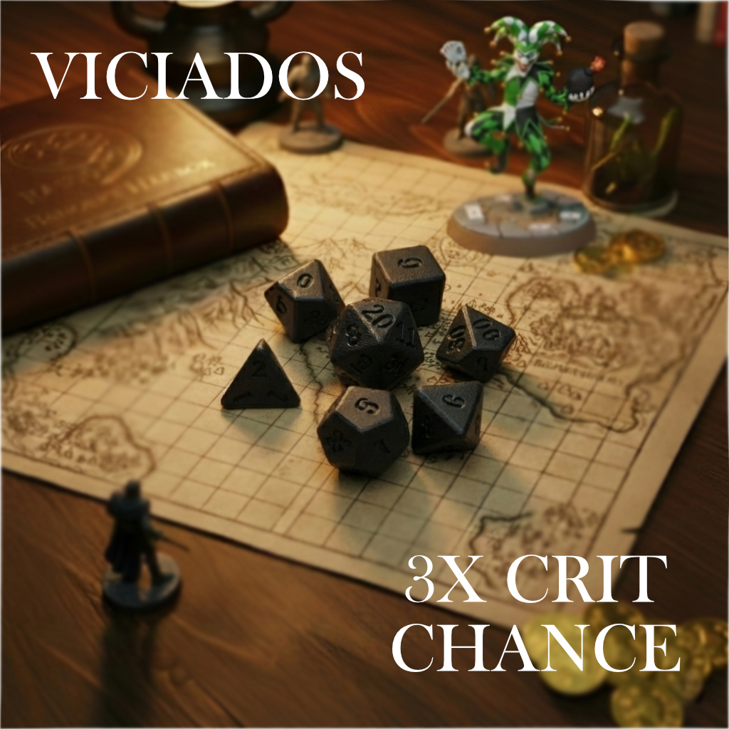 Dados para RPG D&D Viciados para trapaça — Tenha 3x mais crit chance, destrua teu mestre -Kit com 7