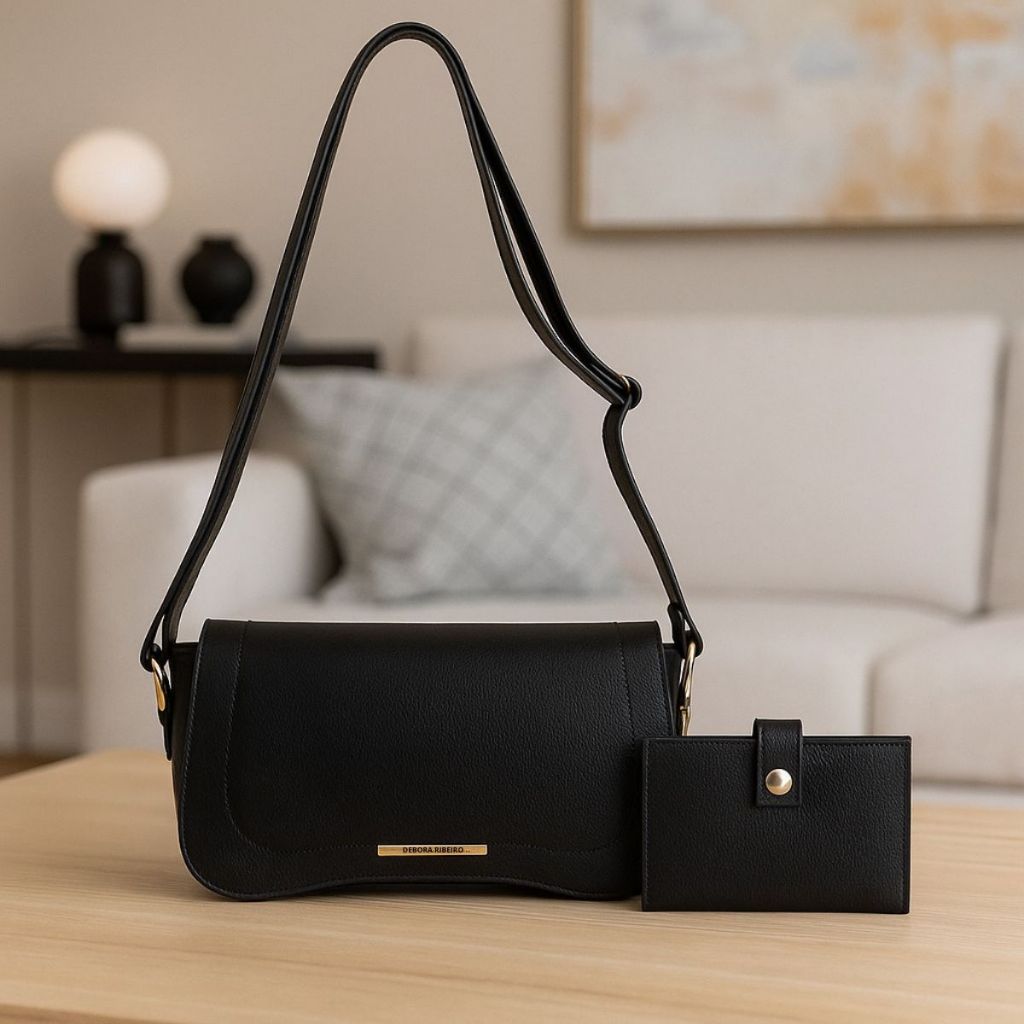 Kit Bolsa Feminina Pequena Estilosa Tote Bag Moderna Alça Transversal de Ombro + Porta Cartão